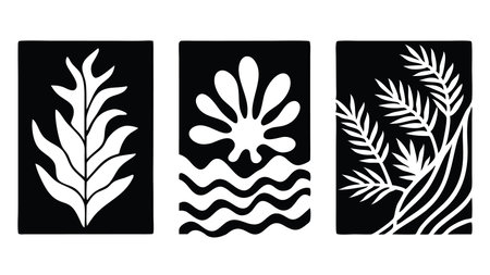 Abstract modern for posters. Contemporary print with nature-inspired, irregular cutouts shapes. Retro wall decor paintings with floral flat vector illustration set on white backgroundのイラスト素材