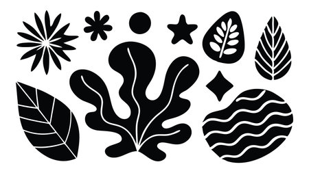 Hand drawn Abstract modern organic design elements in Matisse style. Contemporary shapes with nature-inspired, irregular cutouts forms vector illustration setのイラスト素材