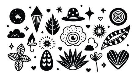Hand drawn best collection of doodles howcasing various whimsical designs and patterns white background vector illustrationのイラスト素材