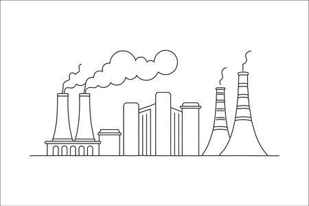 Power plant continuous line art isolated on white backgroundのイラスト素材