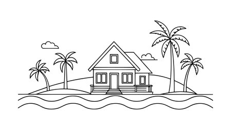 House outdoor water line art flat vector illustration on white backgroundのイラスト素材