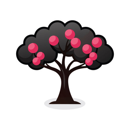 Black Cherry  tree isolated flat vector illustration on white backgroundのイラスト素材
