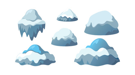 Realistic snow caps set. isolated flat vector illustration on white backgroundのイラスト素材