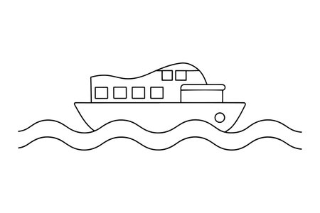 Boat Train Water Transport isolated continuous line art flat vector illustration on white backgroundのイラスト素材