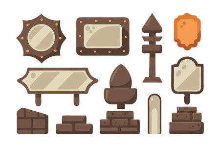 Old stone sign plate set flat vector illustration white backgroundのイラスト素材