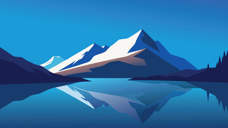 Picturesque mountain with its reflection in the water, capturing the essence of natural splendor flat vector illustrationのイラスト素材