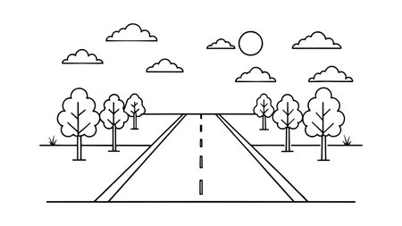 Road continuous line art flat vector illustration on white backgroundのイラスト素材