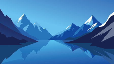 Stunning mountain scene with towering peaks and a peaceful lake, capturing the essence of the great outdoors.のイラスト素材
