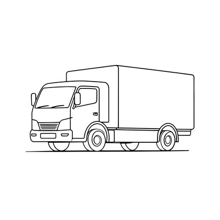Box Truck Transport isolated continuous line art flat vector illustration on white backgroundのイラスト素材