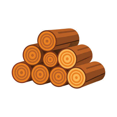 Cut tree logs with detailed wood rings and textures isolated flat vector illustration white backgroundのイラスト素材