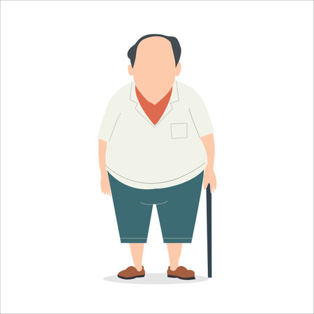 Elderly man using a cane, showcasing wisdom and experience in his expression and posture flat vector illustrationのイラスト素材