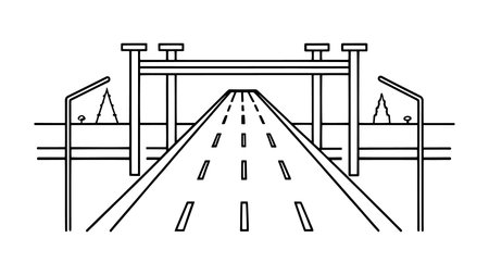 road Turnpike continuous line art flat vector illustration on white backgroundのイラスト素材