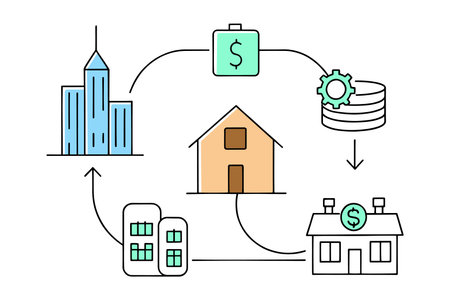 Line drawing depicting a house and money, symbolizing a business idea related to real estate investment isolated doodle line art flat vector illustration on white backgroundのイラスト素材