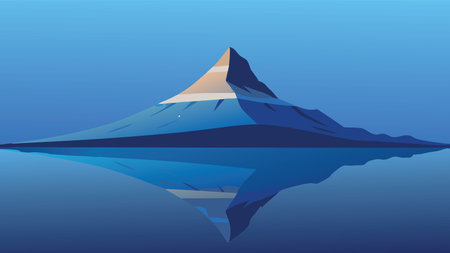Stunning view of Kirkjufell Mountain in Iceland, showcasing its unique shape against a clear blue sky. flat vector illustrationのイラスト素材