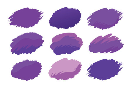 Set of purple paint brushes displayed artistically, perfect for illustrators looking to enhance their creative projects flat vector illustrationのイラスト素材