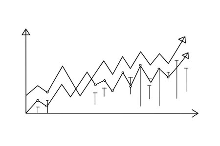 Business graph with upward trends and data points isolated doodle line art flat vector illustration on white backgroundのイラスト素材