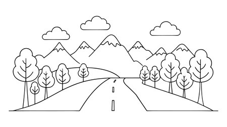Scenic route road continuous line art flat vector illustration on white backgroundのイラスト素材