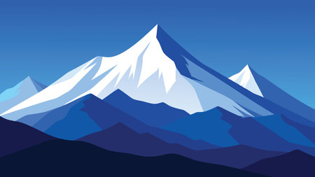 Snow capped peaks under a clear blue sky flat vector illustration Nature backgroundのイラスト素材