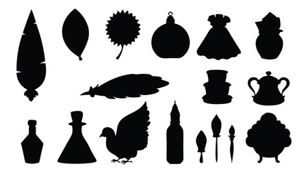 Ink elements silhouettes set isolated flat vector illustration on white backgroundのイラスト素材