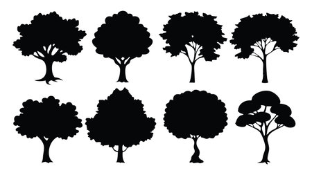 Tree set silhouettes isolated flat vector illustration on white backgroundのイラスト素材