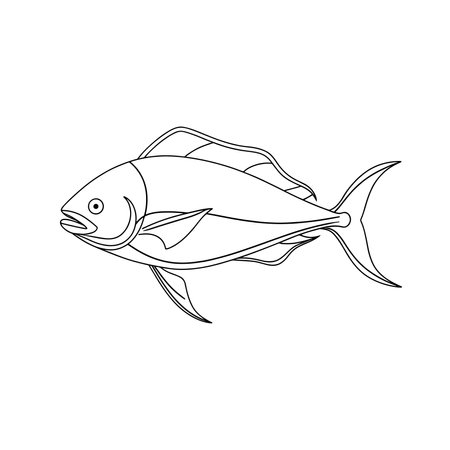 Mahi fish continuous line art flat vector illustration on white backgroundのイラスト素材