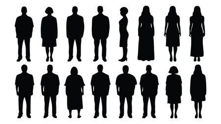 Person silhouettes set isolated flat vector illustration on white backgroundのイラスト素材