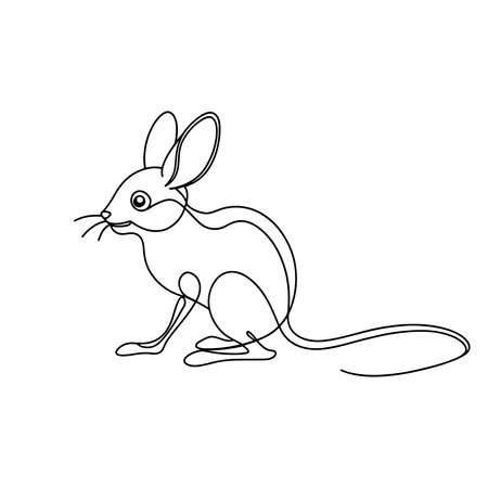 Jerboa Animal continuous line art flat vector illustration on white backgroundのイラスト素材