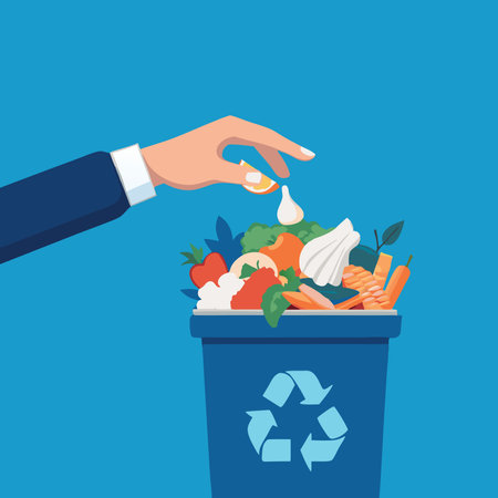 Food waste and drop in trash can isolated  flat vector illustrationのイラスト素材