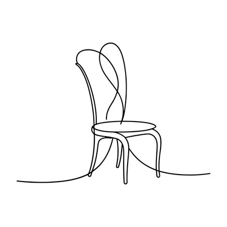 Dining Chair Dining Room Furniture isolated continuous line art flat vector illustration on white backgroundのイラスト素材