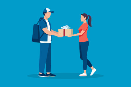 Food delivery man handover female customer isolated  flat vector illustrationのイラスト素材