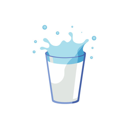 Glass of milk with splash isolated flat vector illustration on white backgroundのイラスト素材
