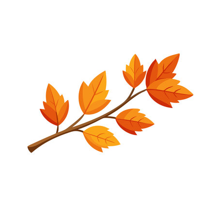 Autumn fall leaves on a branch isolated flat vector illustration on white backgroundのイラスト素材
