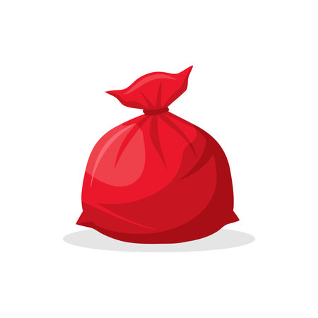 Red garbage bag isolated flat vector illustration on white backgroundのイラスト素材