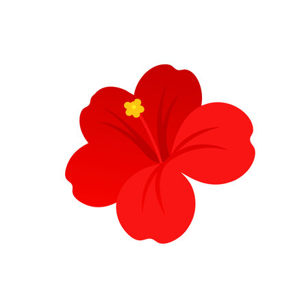 Red hibiscus flower isolated flat vector illustration on white backgroundのイラスト素材