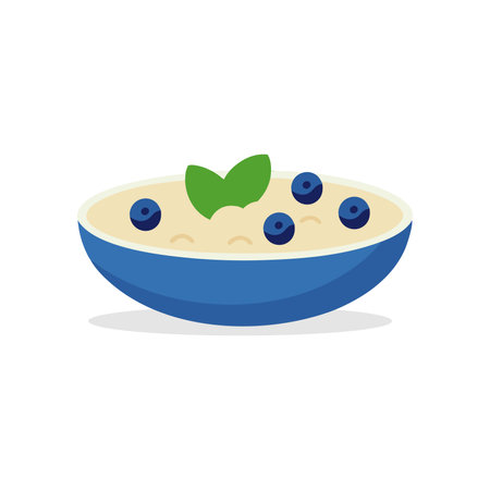 Healthy oatmeal with fresh blueberries isolated flat vector illustration on white backgroundのイラスト素材