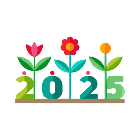 2025 Flower Plant isolated flat vector illustration on white backgroundのイラスト素材