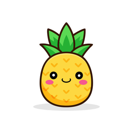 Cute pineapple sticker kawaii character isolated flat vector illustration on white backgroundのイラスト素材