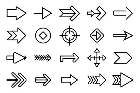 Collection different Arrows on flat style for web design or interface related editable stroke outline icon set isolated flat vector illustration white backgroundのイラスト素材