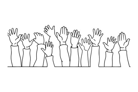 Attendees at a conference clapping in unison, expressing their support and enthusiasm for the speaker or presentation isolated doodle line art flat vector illustration on white backgroundのイラスト素材