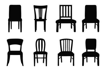 Chair set silhouettes isolated flat vector illustration on white backgroundのイラスト素材