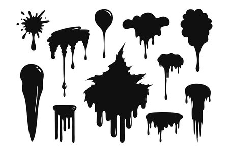 Artistic black paint texture set isolated flat vector illustration on white backgroundのイラスト素材