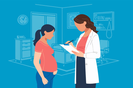 Pregnancy woman with doctor flat vector illustrationのイラスト素材