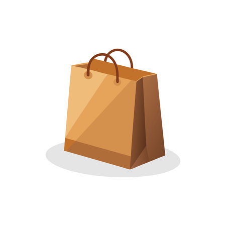 Brown paper shopping bag isolated flat vector illustration on white backgroundのイラスト素材