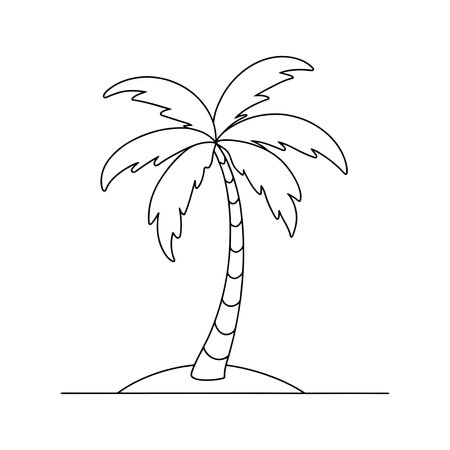 Palm tree single Continuous line art flat vector illustrationのイラスト素材