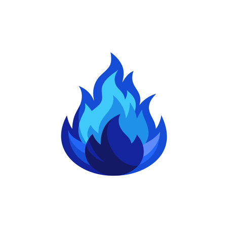Blue fire isolated flat vector illustration on white backgroundのイラスト素材
