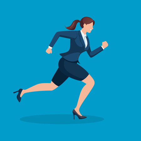 Business woman run flat vector illustrationのイラスト素材