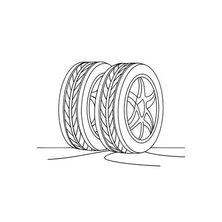 Tires Continuous line art flat vector illustrationのイラスト素材
