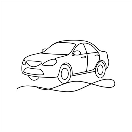 Car for transportation theme Continuous line art flat vector illustration on white backgroundのイラスト素材
