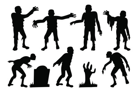 Zombie silhouettes set isolated flat vector illustration on white backgroundのイラスト素材