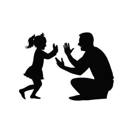 Father and daughter playing on the ground silhouettes isolated flat vector illustration on white backgroundのイラスト素材